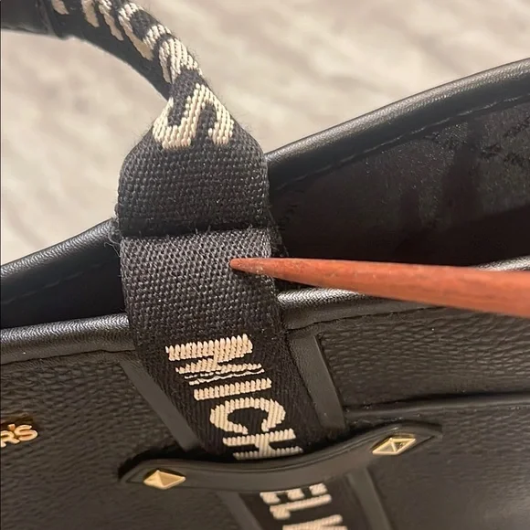 Michael Kors Maeve Black Pebbled Leather Satchel Tote with Logo Straps - Picture 7 of 13